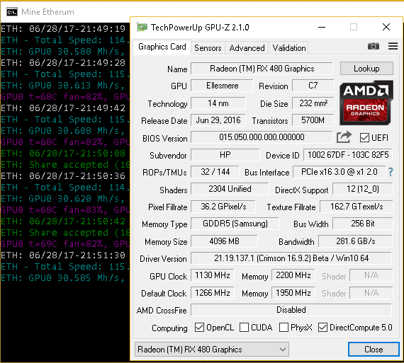 Rx 480 8gb online mining hashrate